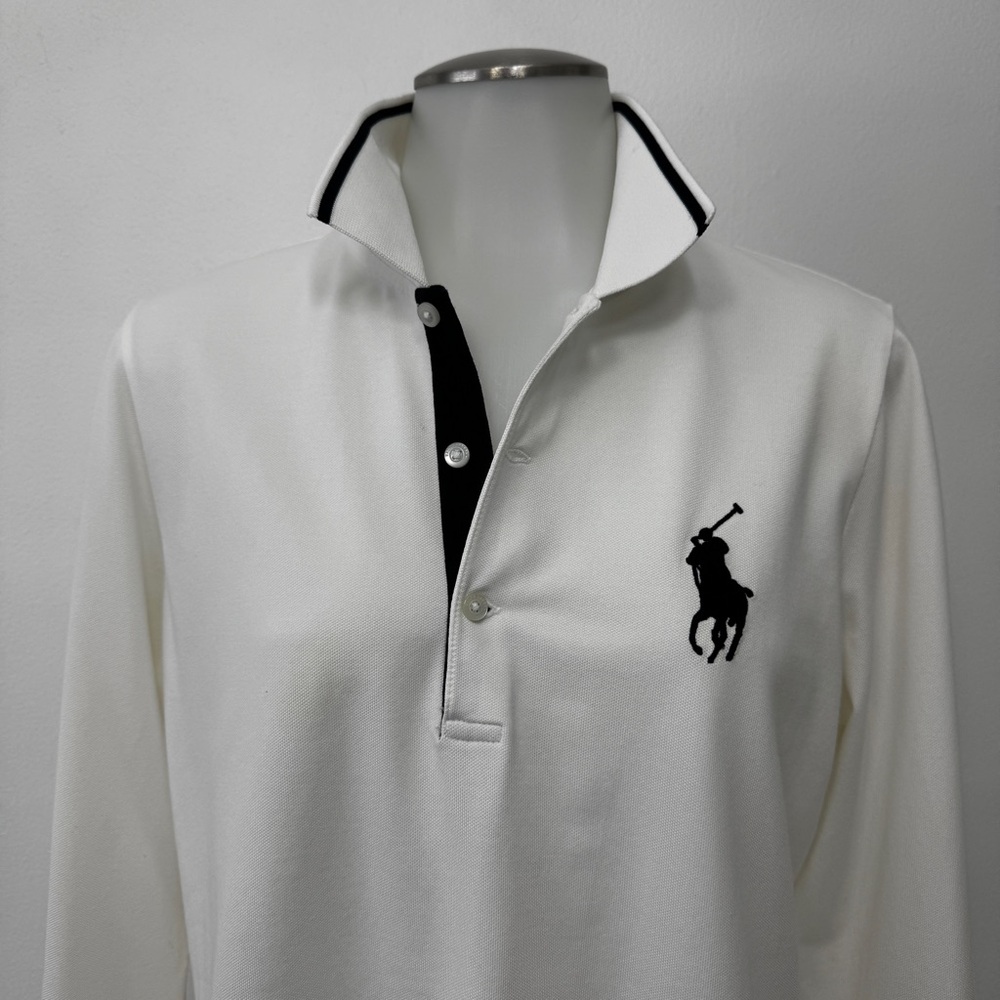 Polo Ralph Lauren Golf Tailored Fit L-S White w large Navy Blue Polo Size L - Picture 2 of 9